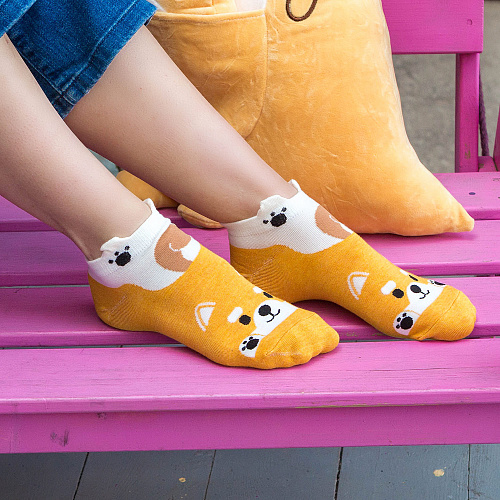 Носки короткие "Собачка" (оранжевые)