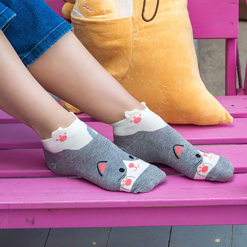 Носки короткие "Котик" (серые)