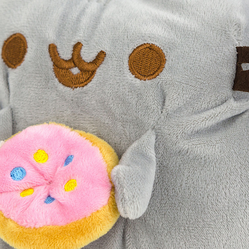 Игрушка-подушка "Кот с пончиком" (серый) 24см