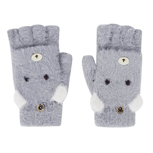 Варежки пушистые медведи (светло-серые)