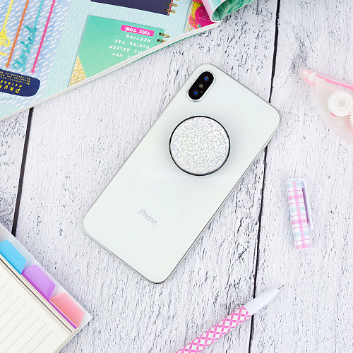 Держатель для телефона/попсокет "Глиттер" серебро с черным