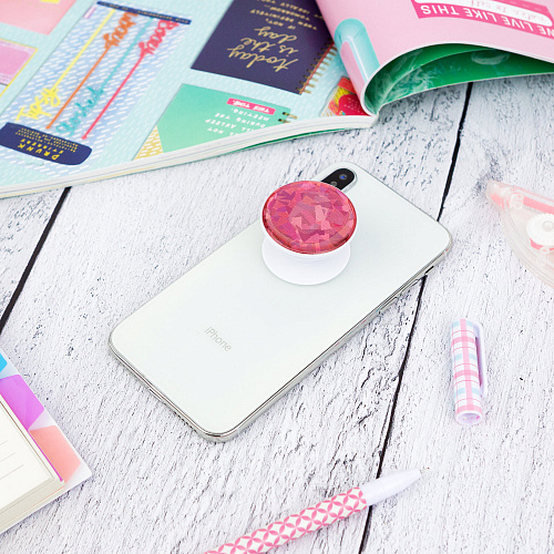 Держатель для телефона/попсокет "Глиттер" розовый с белым