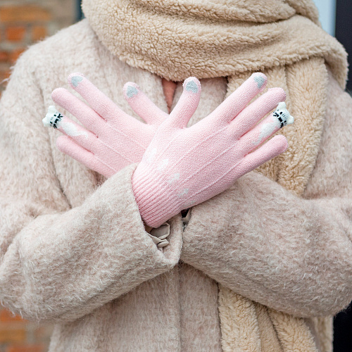 Перчатки сенсорные "Котик Ми", розовые