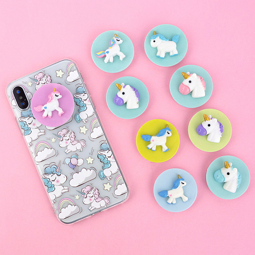 Держатель для телефона/попсокет "Голова единорога" (фиолетовый на желтом)