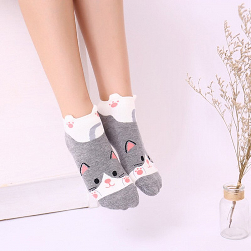 Носки короткие "Котик" (серые)