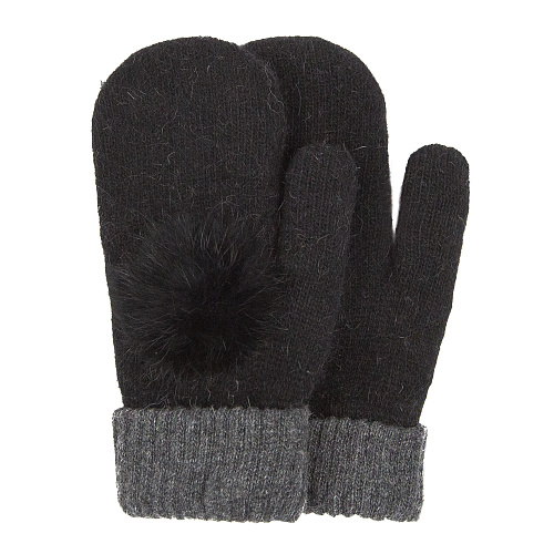 Варежки с помпоном (черные)