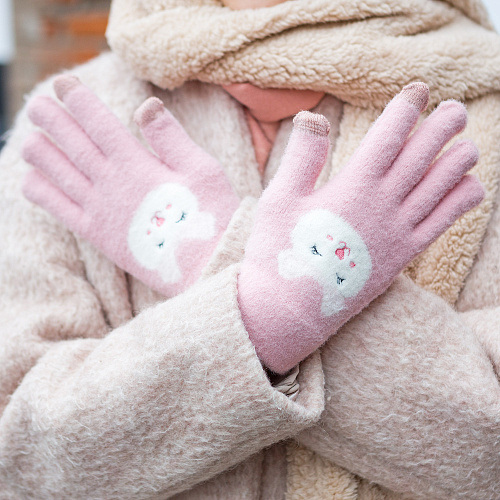 Перчатки сенсорные "Мордочки", розовые