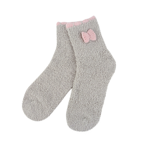 Носки теплые с бантиком (бежевые)