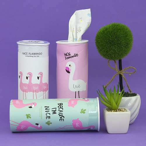 Салфетки-платочки с принтом в тубусе "Nice flamingo" (светло-розовый)