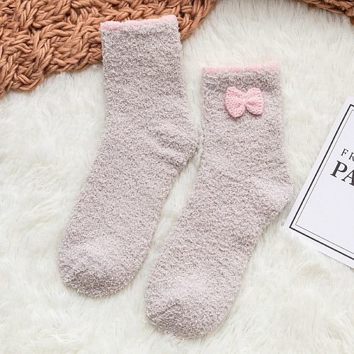 Носки теплые с бантиком (бежевые)