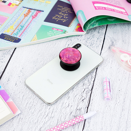 Держатель для телефона/попсокет "Глиттер" розовый с черным