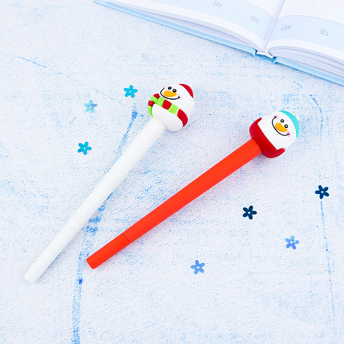 Ручка "Новый год" снеговик в голубой шапке