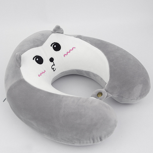 Подушка для путешествий "Мордашки", Memory Foam (серая)