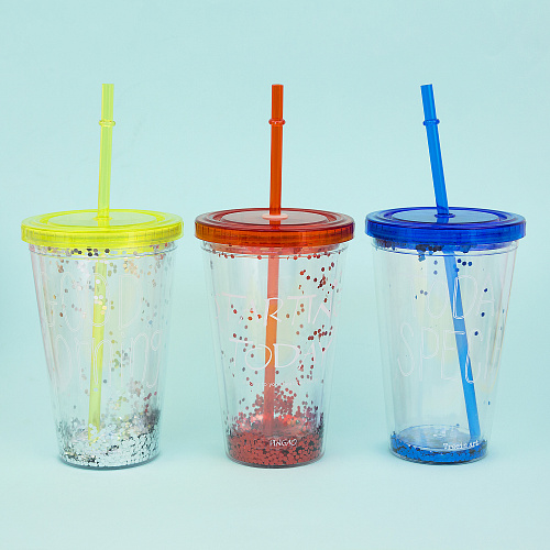 Стакан с крышкой и соломинкой (красный)