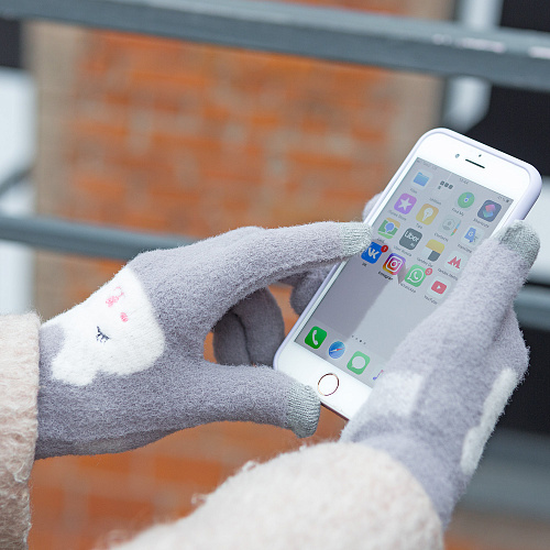 Перчатки сенсорные "Мордочки", серые