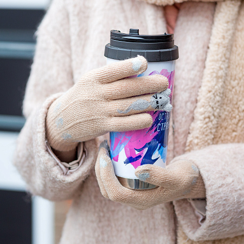 Перчатки сенсорные "Котик Ми", беж