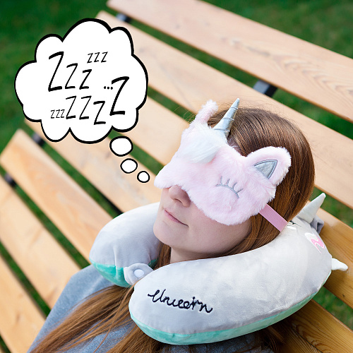 Подушка для путешествий "Единорог спит", Memory Foam  (серый)