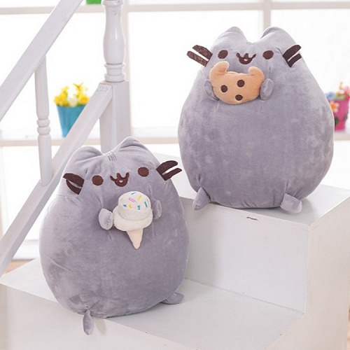 Игрушка-подушка "Кот с рожком" (серый) 24см