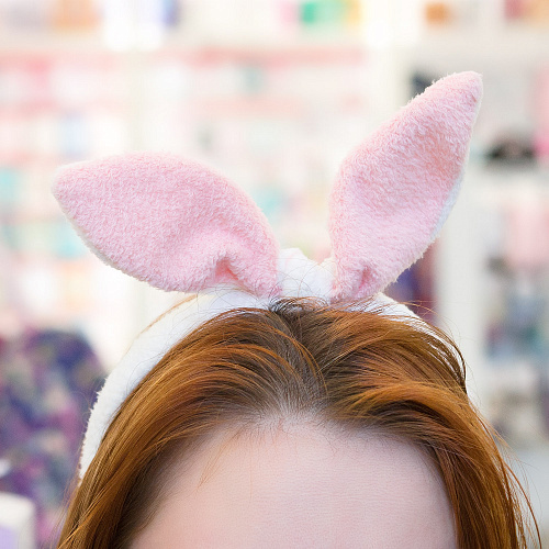 Ободок-повязка "Ушки зайки" (серый с розовым)