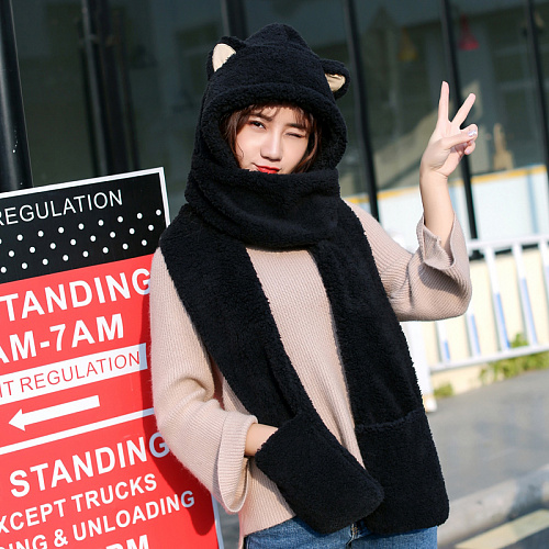 Шарф-капюшон "Котик" (черный)