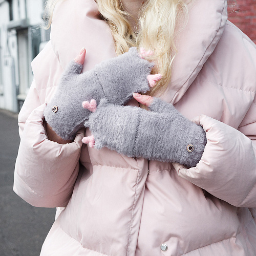 Варежки с рожками (темно-серые)