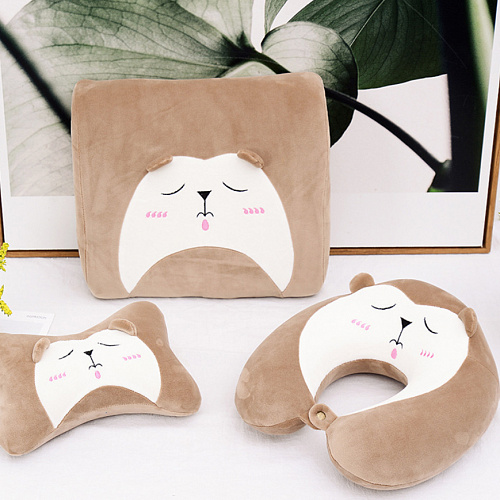 Подушка для путешествий "Мордашки", Memory Foam (коричневая)