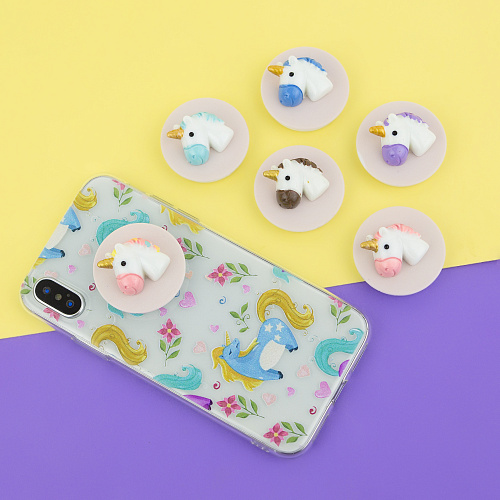 Держатель для телефона/попсокет "Голова единорога" (розовый)