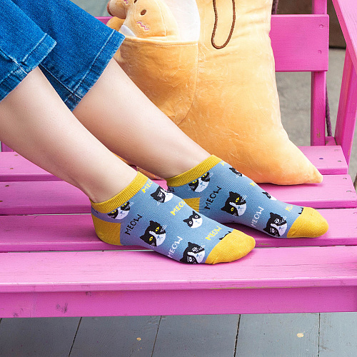 Носки короткие "Коты" (желто-голубые)