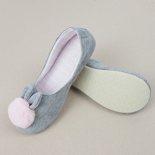 Тапочки-балетки с помпоном и ушками (серые)