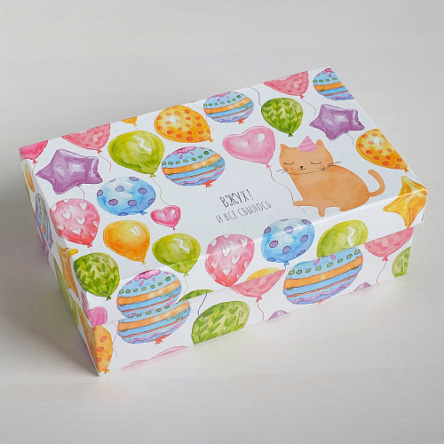 Подарочная коробка «Happy Birthday», 18 х 11 х 6,5 см (кот и шарики)