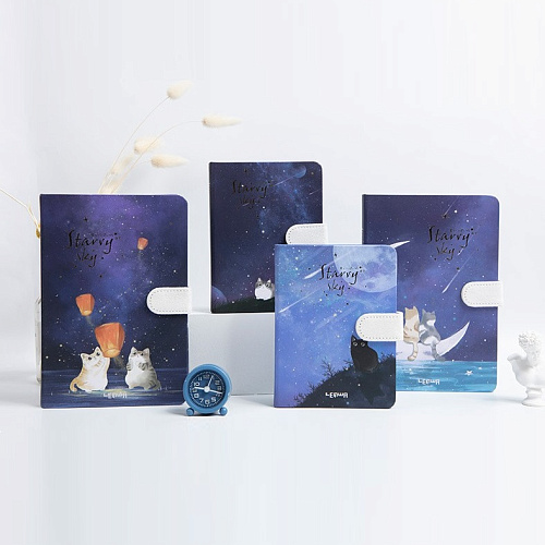 Блокнот "Starry sky" (коты и фонарики)