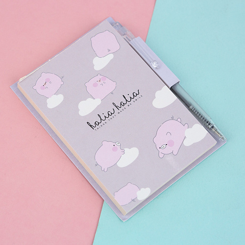 Мини-блокнот с ручкой "Cutie pig" (серый)
