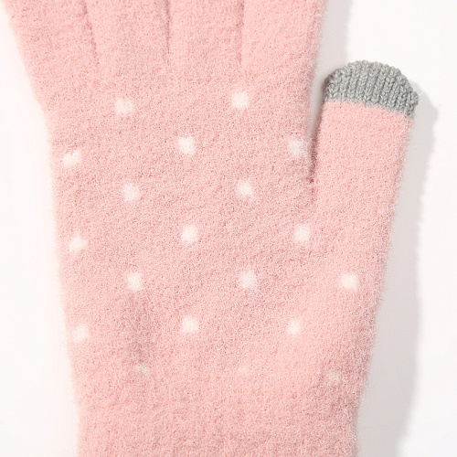 Перчатки сенсорные "Горошки", розовые