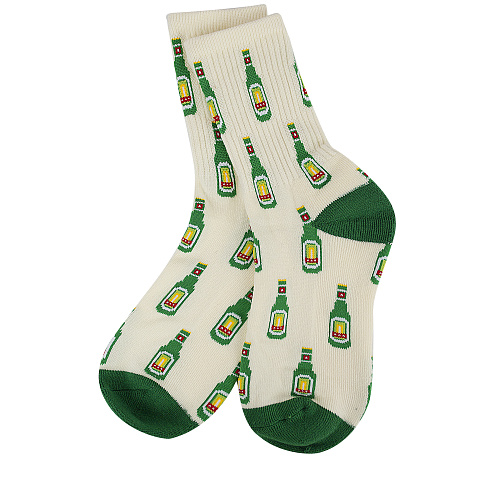 Носки мужские "Бутылки" (бело-зеленые)
