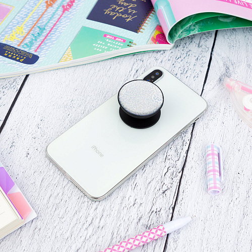 Держатель для телефона/попсокет "Глиттер" серебро с черным