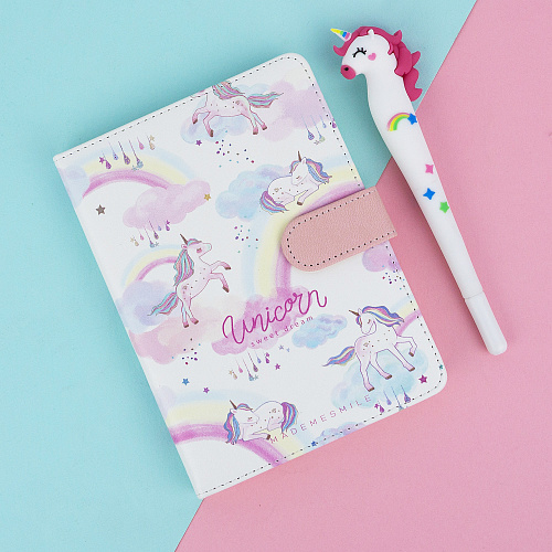Блокнот с застежкой "Pastel unicorn" (радуга)