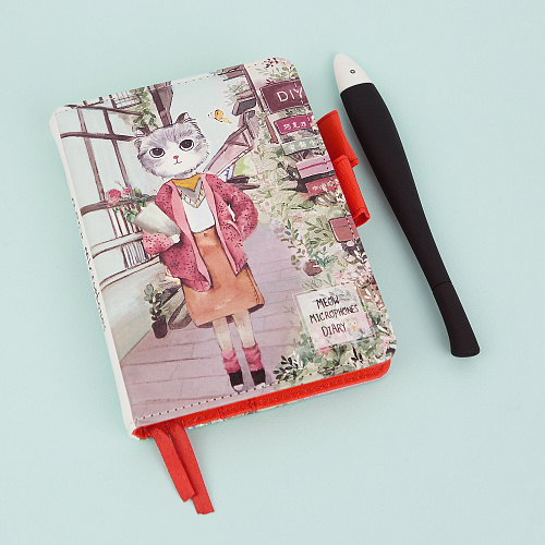 Ежедневник на кнопке "Beauty cat" (розовая кофточка)