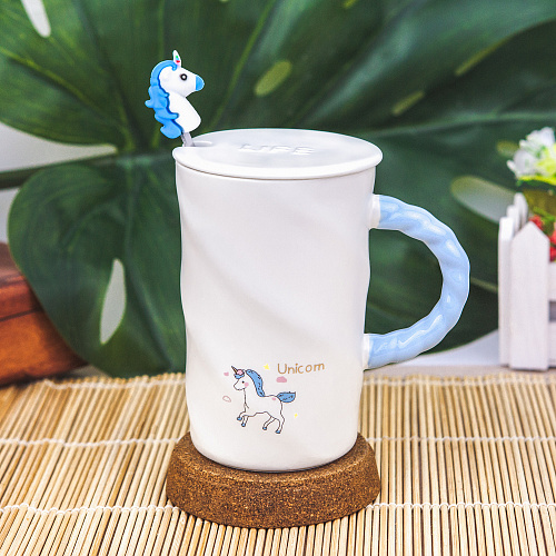 Кружка с ложкой "Единорожек" (голубая)