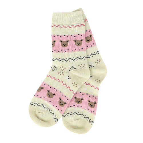 Носки теплые "Мишка" (бежевые с розовым)