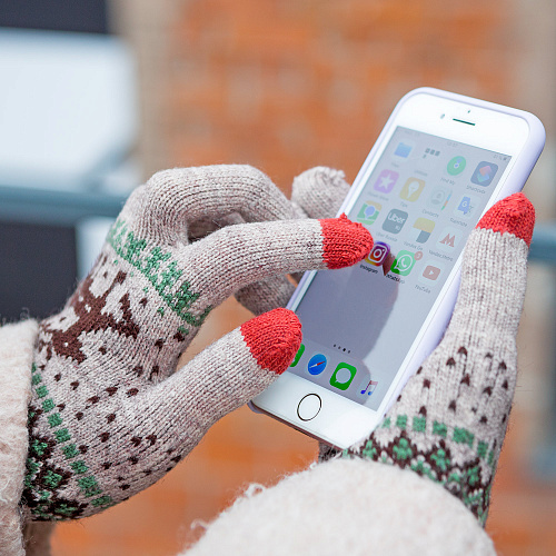 Перчатки с оленем сенсорные (бежевые)