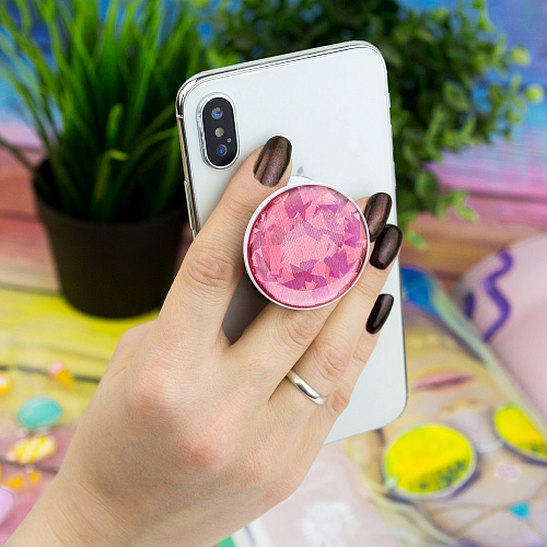 Держатель для телефона/попсокет "Глиттер" розовый с белым