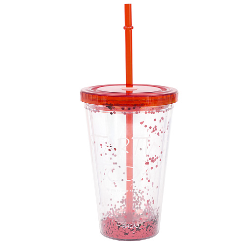 Стакан с крышкой и соломинкой (красный)