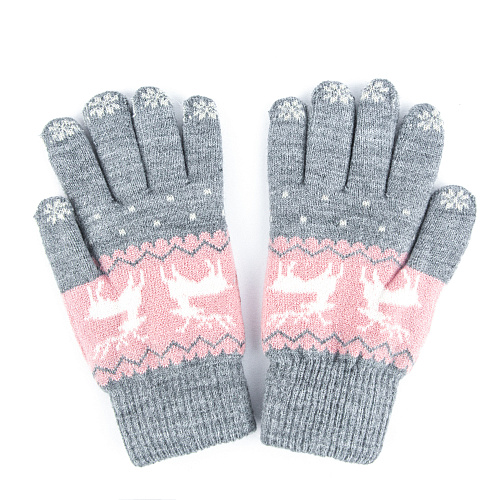 Перчатки сенсорные "Олени" (серые с розовым)