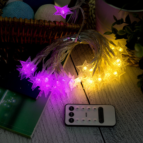 Гирлянда "Нежные звезды" розовые-желтые, USB