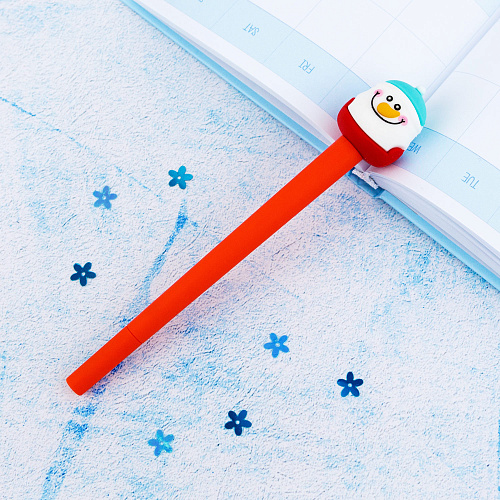 Ручка "Новый год" снеговик в голубой шапке