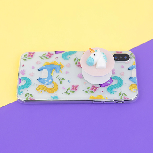 Держатель для телефона/попсокет "Голова единорога" (голубой)