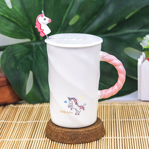 Кружка с ложкой "Единорожек" (розовая)
