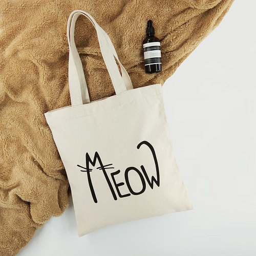 Эко-сумка шоппер с принтом "Meow-cat" (белая)