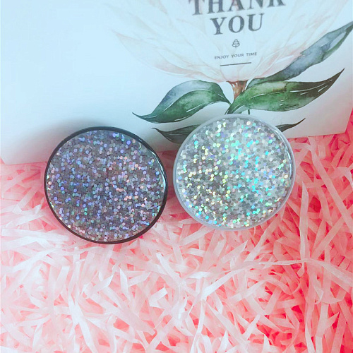 Держатель для телефона/попсокет "Глиттер" серебро с белым