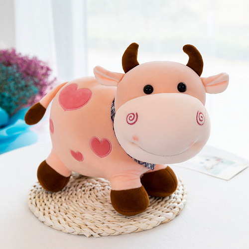 Игрушка-подушка "Коровка Мила", 25 см (розовая)